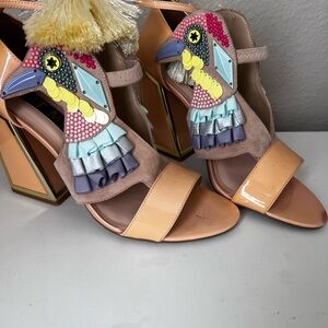 Chunky Cream and Pink Heels with Whimsical Design